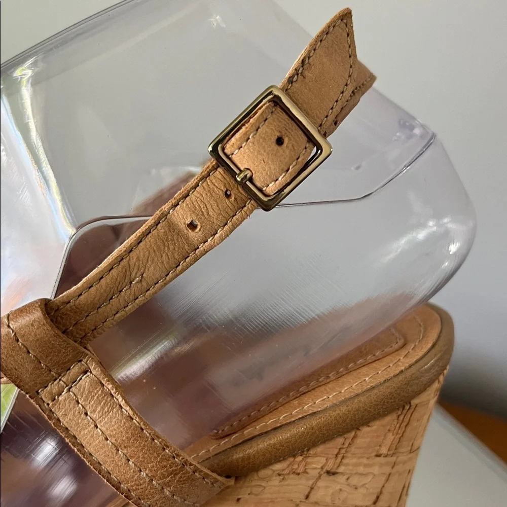 Clark Beaded Cork Wedge Leather Sandals Tan Brown Bronze Size 7.5